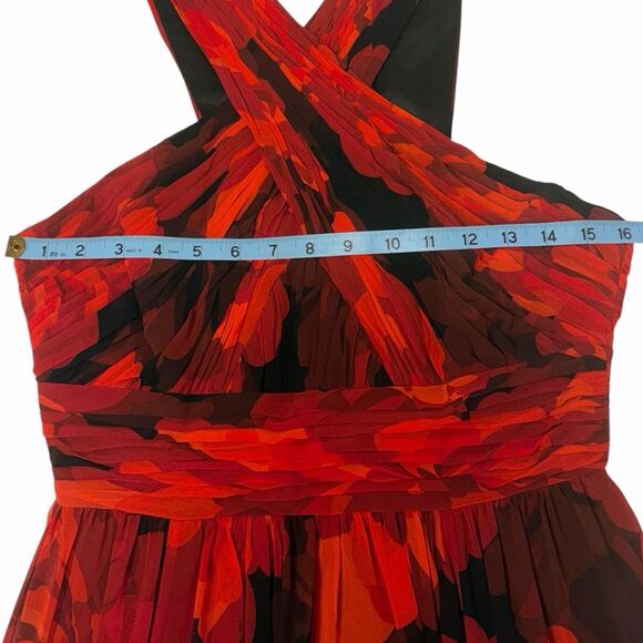 Calvin Klein Floral Halter Maxi Dress Chiffon Classic Size 4 Red Black Formal 🌺 - Picture 4 of 15